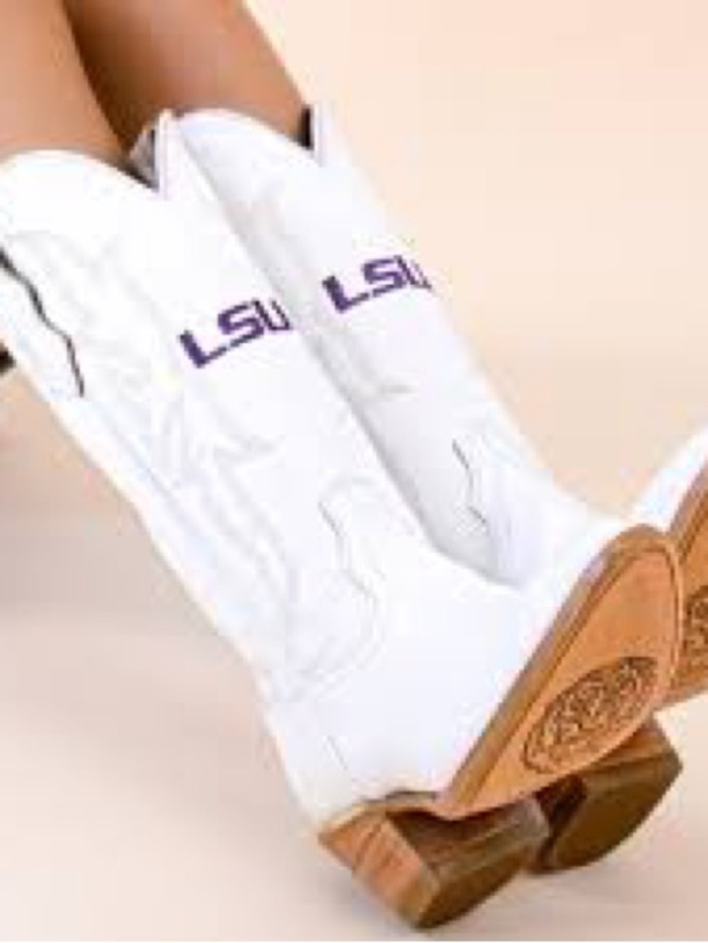 White LSU Embroidered Western Combat Boots